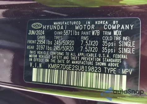 2025 Hyundai Palisade Calligraphy from USA, damaged, VIN KM8R7DGE2SU819823